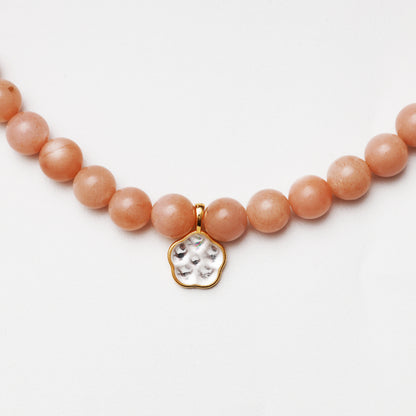 Pink Sunstone & Lapis Lazuli Beaded Necklace with Shell Flower Charm