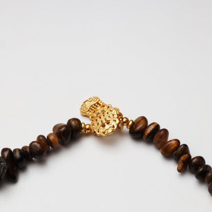 Tiger's Eye Barrel & Freeform with Red Flower Agate Freeform Necklace