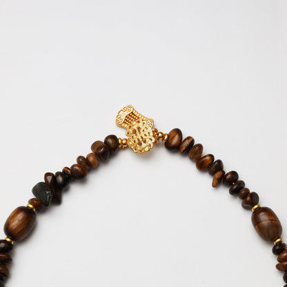 Tiger's Eye Barrel & Freeform with Red Flower Agate Freeform Necklace