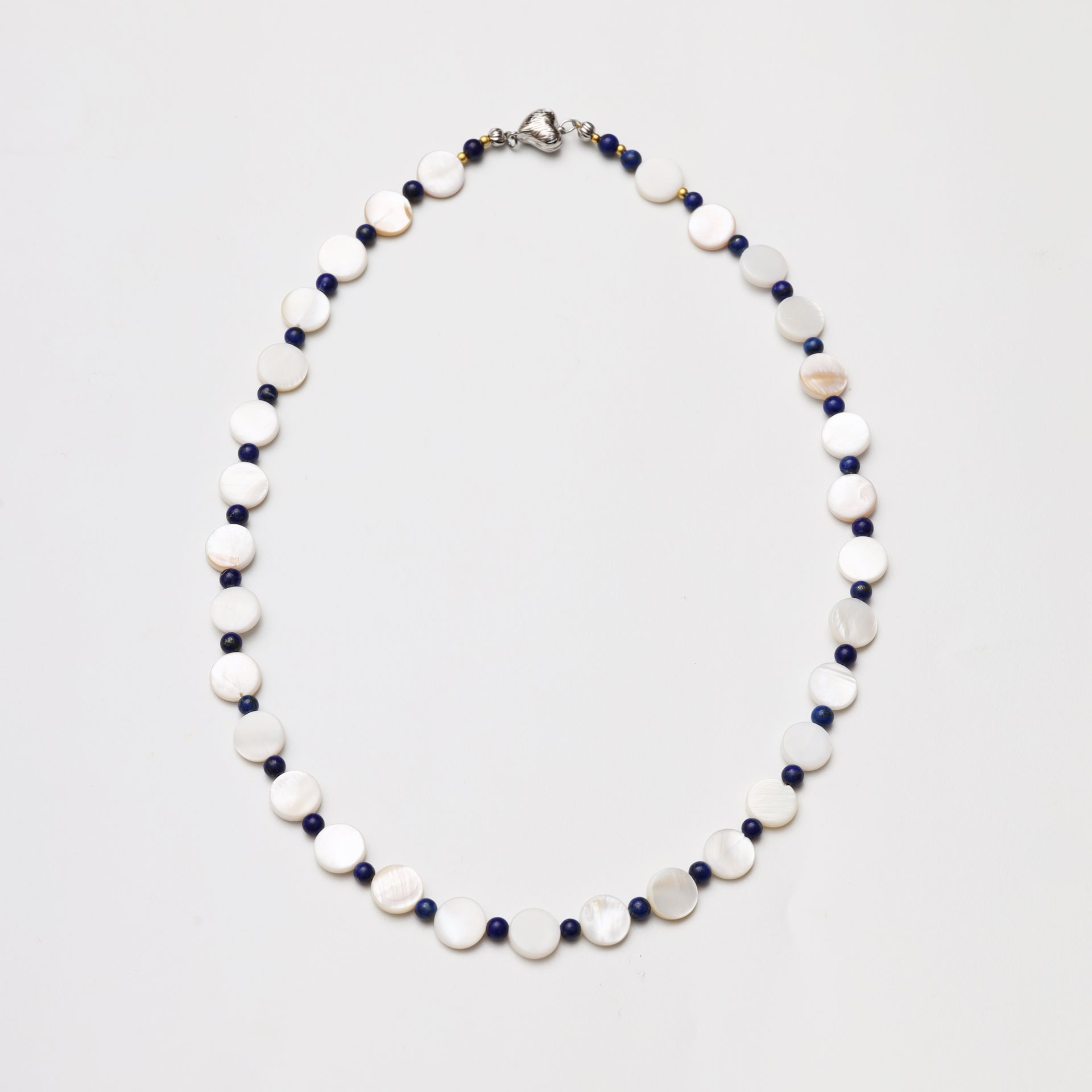 Round Mother-of-Pearl and Lapis Lazuli Round Bead Necklace