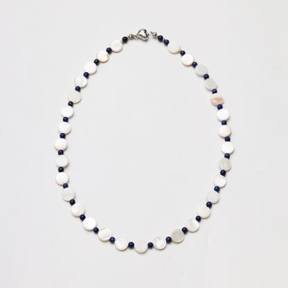 Round Mother-of-Pearl and Lapis Lazuli Round Bead Necklace