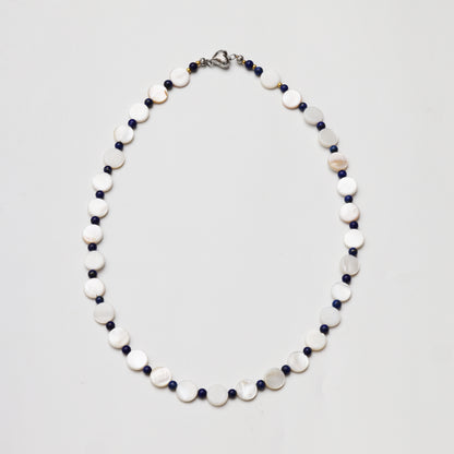 Round Mother-of-Pearl and Lapis Lazuli Round Bead Necklace