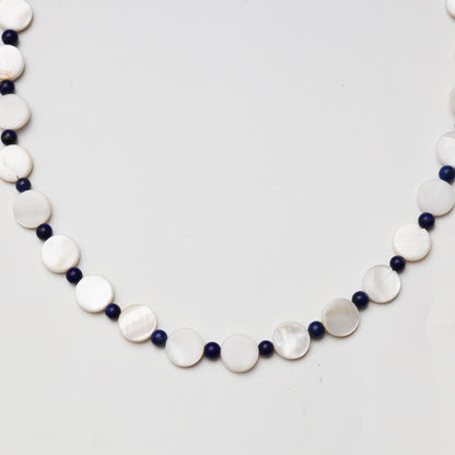 Round Mother-of-Pearl and Lapis Lazuli Round Bead Necklace