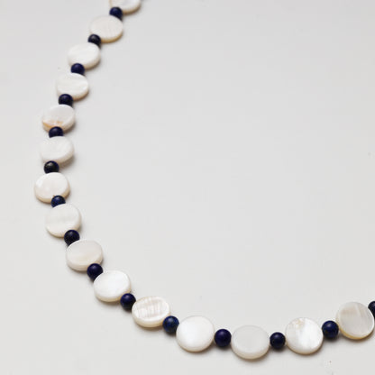 Round Mother-of-Pearl and Lapis Lazuli Round Bead Necklace