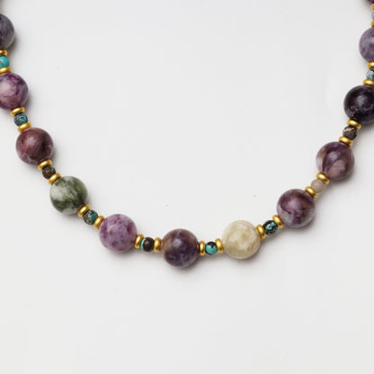 Multicolored Tourmaline Round Bead with Turquoise Spacer Bead Necklace