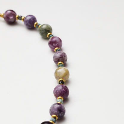 Multicolored Tourmaline Round Bead with Turquoise Spacer Bead Necklace