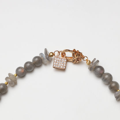 Grey Moonstone Round Bead & Tiger's Eye Barrel Bead Necklace