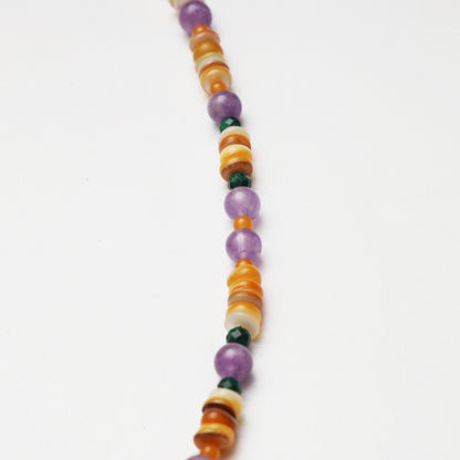 Amethyst Round Bead, Faceted Malachite & Mother-of-Pearl Spacer Chip Necklace