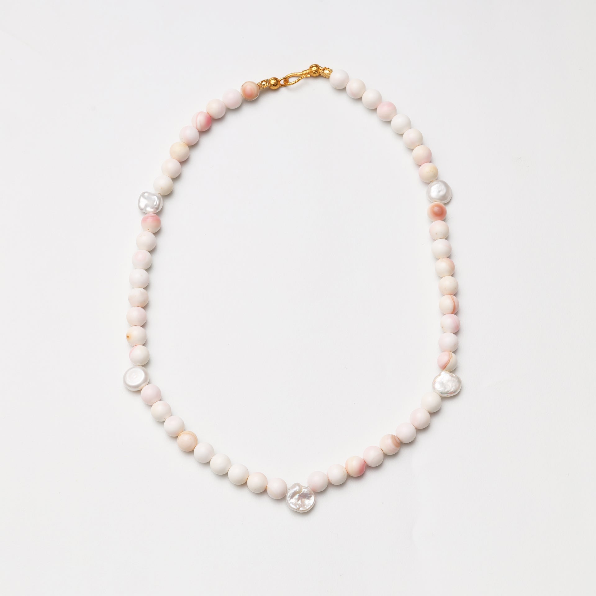 Pink Mother-of-Pearl Round Bead with Baroque Pearl Decor Necklace