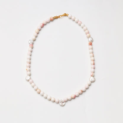 Pink Mother-of-Pearl Round Bead with Baroque Pearl Decor Necklace