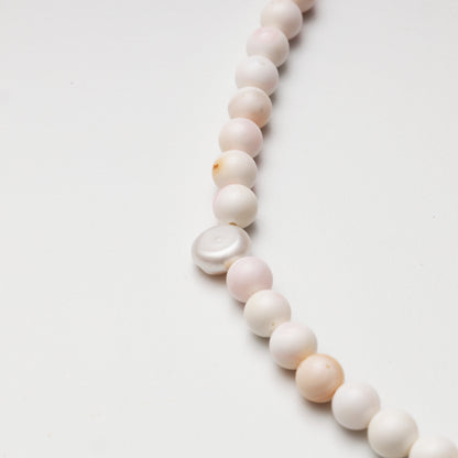 Pink Mother-of-Pearl Round Bead with Baroque Pearl Decor Necklace