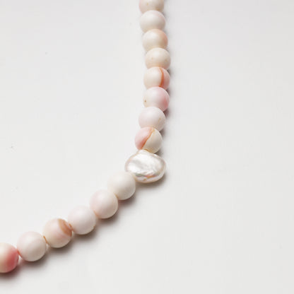 Pink Mother-of-Pearl Round Bead with Baroque Pearl Decor Necklace