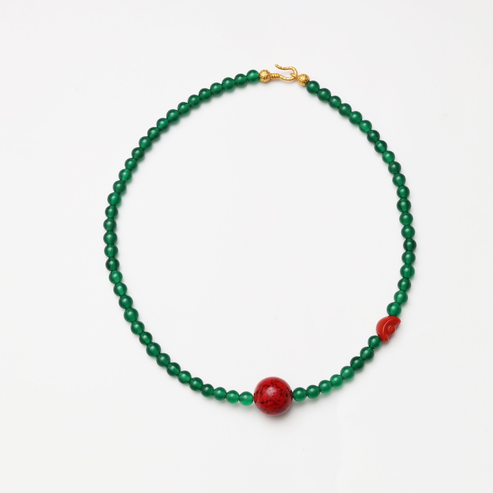 Green Agate, Cinnabar and Red Agate Ingot Necklace