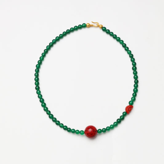 Green Agate, Cinnabar and Red Agate Ingot Necklace