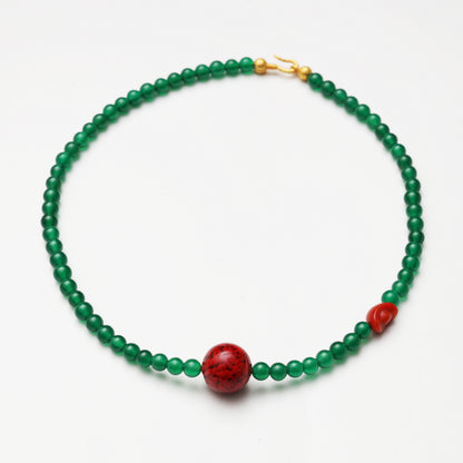 Green Agate, Cinnabar and Red Agate Ingot Necklace