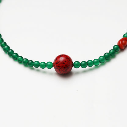 Green Agate, Cinnabar and Red Agate Ingot Necklace