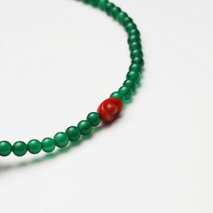 Green Agate, Cinnabar and Red Agate Ingot Necklace