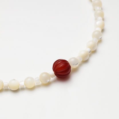 Mother-of-Pearl Round Bead & Pumpkin-shaped Agate Necklace