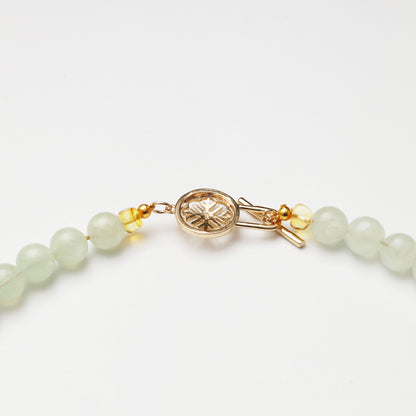 Prehnite Round Bead, Agate Barrel Bead & Red Agate Ingot Necklace