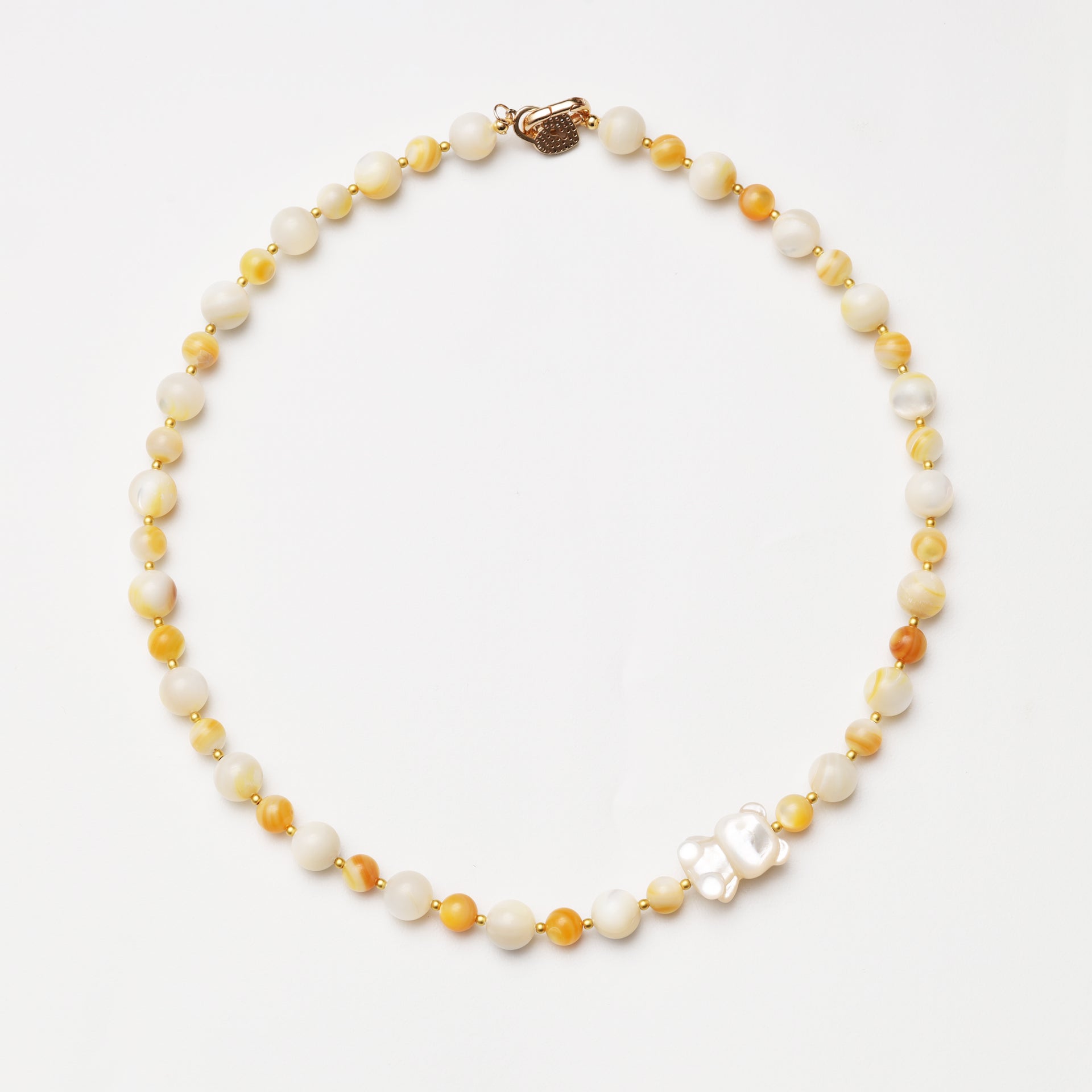 Yellow Pearl Shell Bear Pendant Necklace