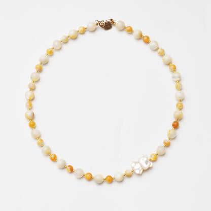 Yellow Pearl Shell Bear Pendant Necklace