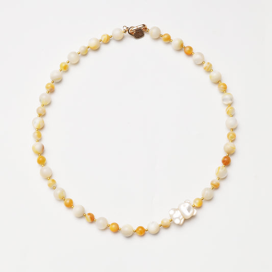 Yellow Pearl Shell Bear Pendant Necklace
