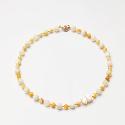 Yellow Pearl Shell Bear Pendant Necklace