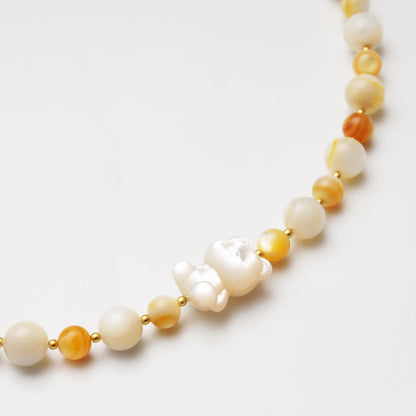 Yellow Pearl Shell Bear Pendant Necklace