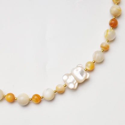 Yellow Pearl Shell Bear Pendant Necklace