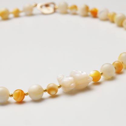 Yellow Pearl Shell Bear Pendant Necklace