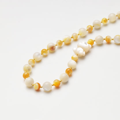 Yellow Pearl Shell Bear Pendant Necklace