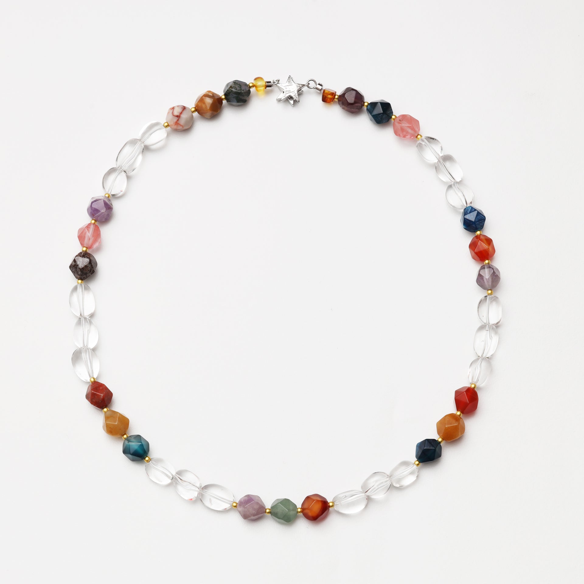 Clear Quartz Freeform with Mixed Diamond Shaped Crystal Necklace