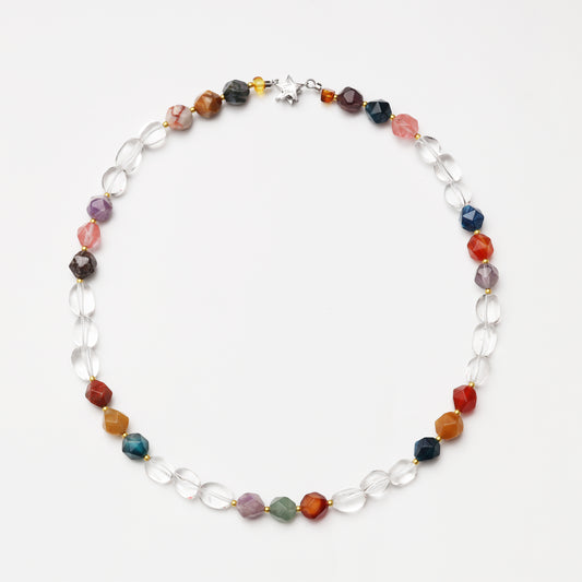 Clear Quartz Freeform with Mixed Diamond Shaped Crystal Necklace