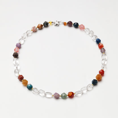 Clear Quartz Freeform with Mixed Diamond Shaped Crystal Necklace