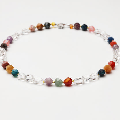Clear Quartz Freeform with Mixed Diamond Shaped Crystal Necklace