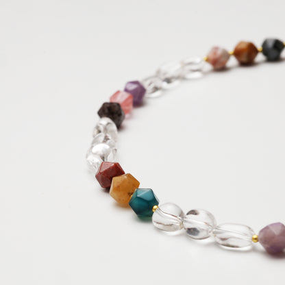Clear Quartz Freeform with Mixed Diamond Shaped Crystal Necklace
