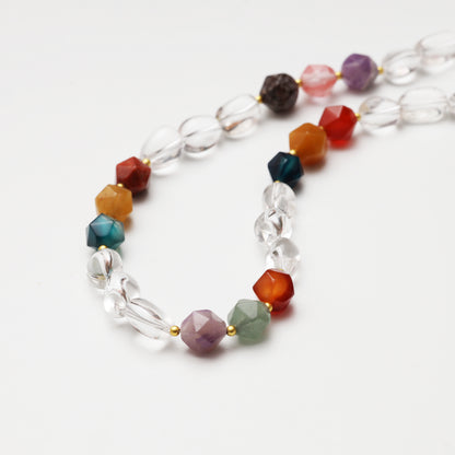 Clear Quartz Freeform with Mixed Diamond Shaped Crystal Necklace