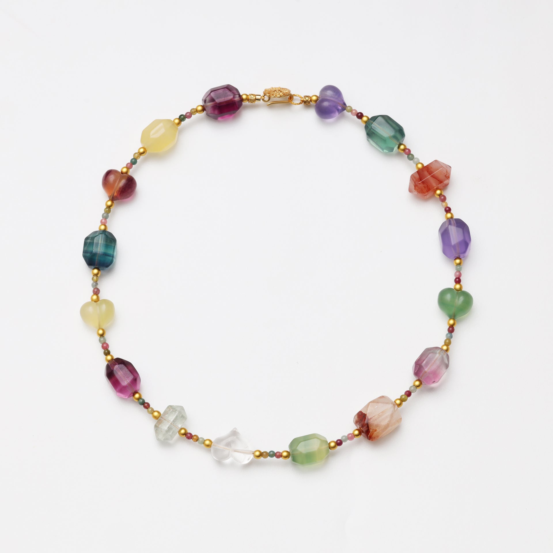 Heart-shaped Fluorite, Fluorite Freeform & Red Flower Agate Freeform Necklace