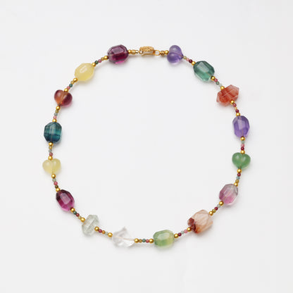 Heart-shaped Fluorite, Fluorite Freeform & Red Flower Agate Freeform Necklace