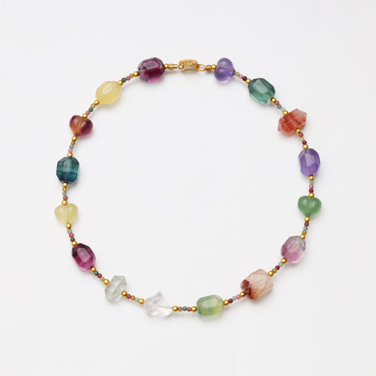 Heart-shaped Fluorite, Fluorite Freeform & Red Flower Agate Freeform Necklace