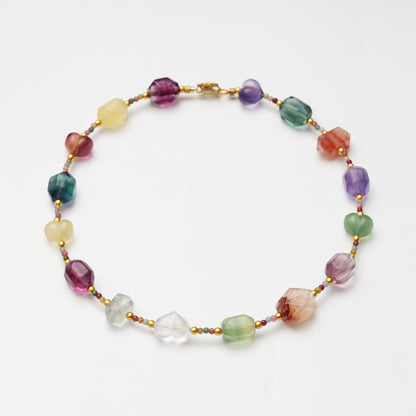 Heart-shaped Fluorite, Fluorite Freeform & Red Flower Agate Freeform Necklace