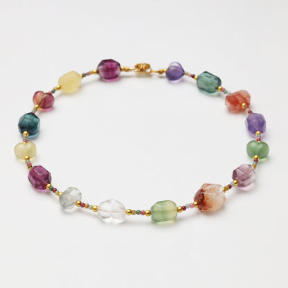 Heart-shaped Fluorite, Fluorite Freeform & Red Flower Agate Freeform Necklace