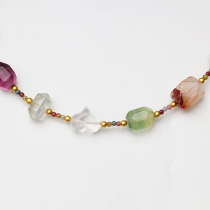 Heart-shaped Fluorite, Fluorite Freeform & Red Flower Agate Freeform Necklace