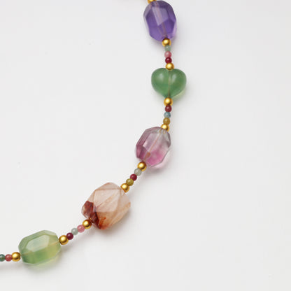 Heart-shaped Fluorite, Fluorite Freeform & Red Flower Agate Freeform Necklace