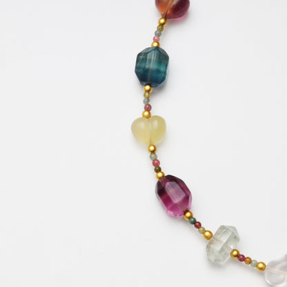 Heart-shaped Fluorite, Fluorite Freeform & Red Flower Agate Freeform Necklace