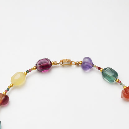 Heart-shaped Fluorite, Fluorite Freeform & Red Flower Agate Freeform Necklace