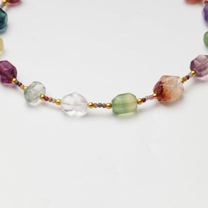 Heart-shaped Fluorite, Fluorite Freeform & Red Flower Agate Freeform Necklace