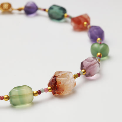 Heart-shaped Fluorite, Fluorite Freeform & Red Flower Agate Freeform Necklace