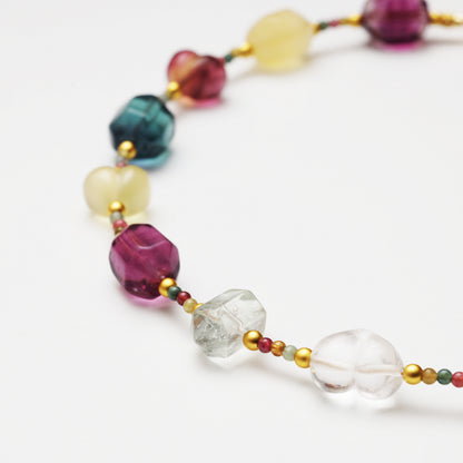Heart-shaped Fluorite, Fluorite Freeform & Red Flower Agate Freeform Necklace