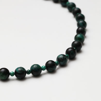 Tourmaline Round Bead, Faceted Malachite & Red Flower Agate Freeform Necklace
